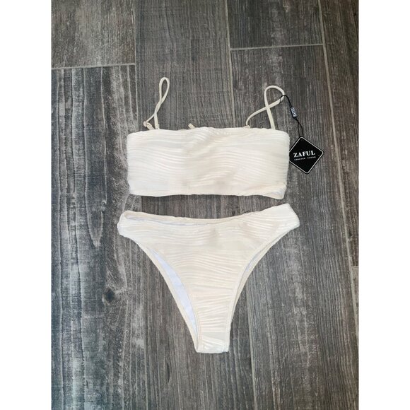 Zaful Forever Young Women's ivory  Ribbed Bikini Set - Picture 1 of 6
